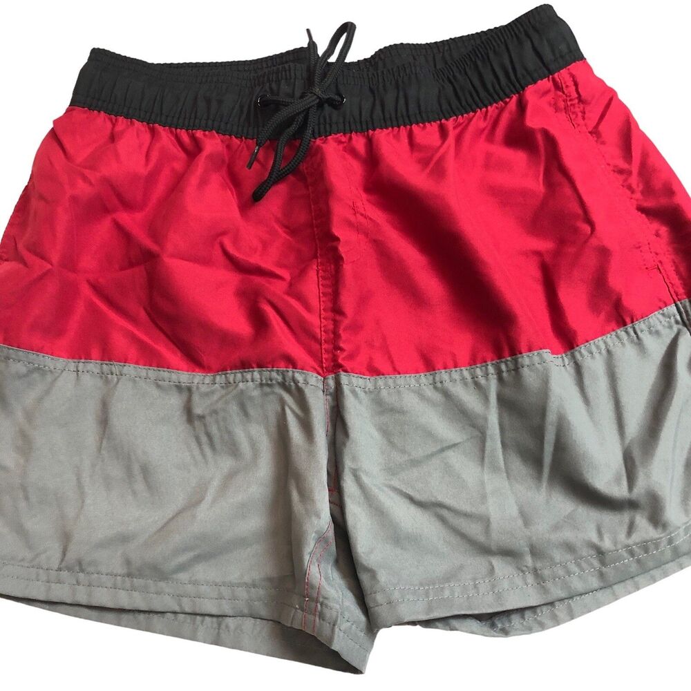 Talos Swim Shorts Men Size M Black Gray Red Pockets / Lined Beach Swim Trunks